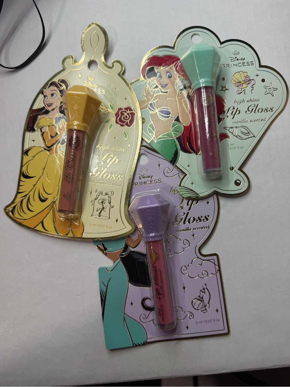 Disney Princess Lip Gloss Lot of 3 Jasmine, Ariel, Belle - Enchante Brand NIB!